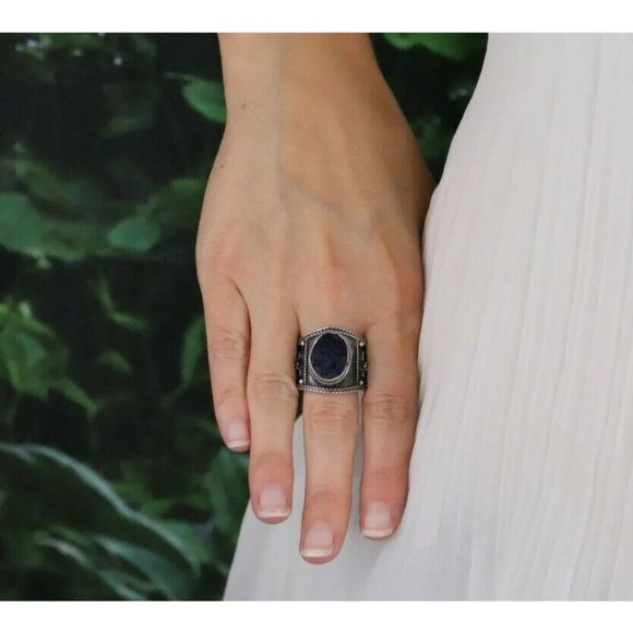 Sterling Silver Lapis Lazuli Ring Bali Style Size 9 1/4 - Picture 2 of 10